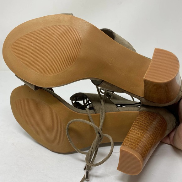 Torrid Sz 10W Taupe Cage Heeled Sandals Lace Up - Picture 7 of 8